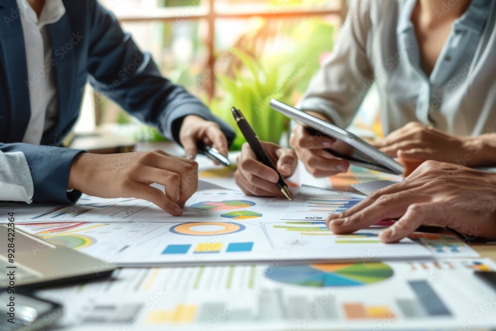 Business people discussing a strategy and working together in office, Generative AI Business people discussing a strategy and working together in office, Generative AI