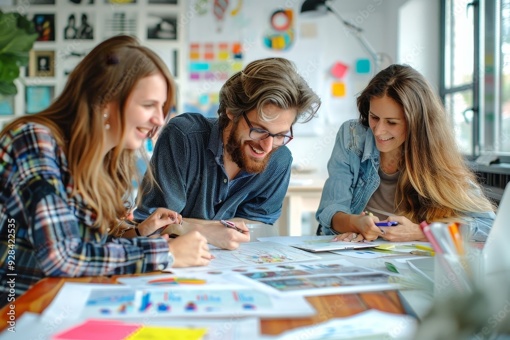 Happy creative designers, business people brainstorming in office, Generative AI Happy creative designers, business people brainstorming in office, Generative AI