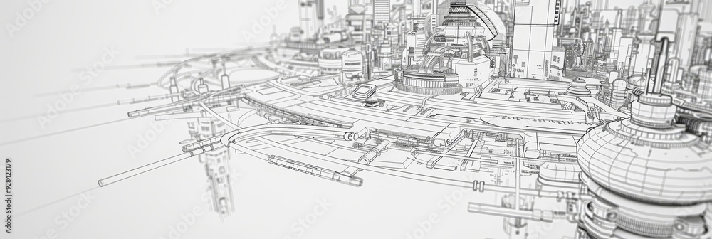 A detailed architectural design blueprint of a futuristic cityscape, showcasing intricate structures, elevated roadways, and a complex network of connections. A detailed architectural design blueprint of a futuristic cityscape, showcasing intricate structures, elevated roadways, and a complex network of connections.