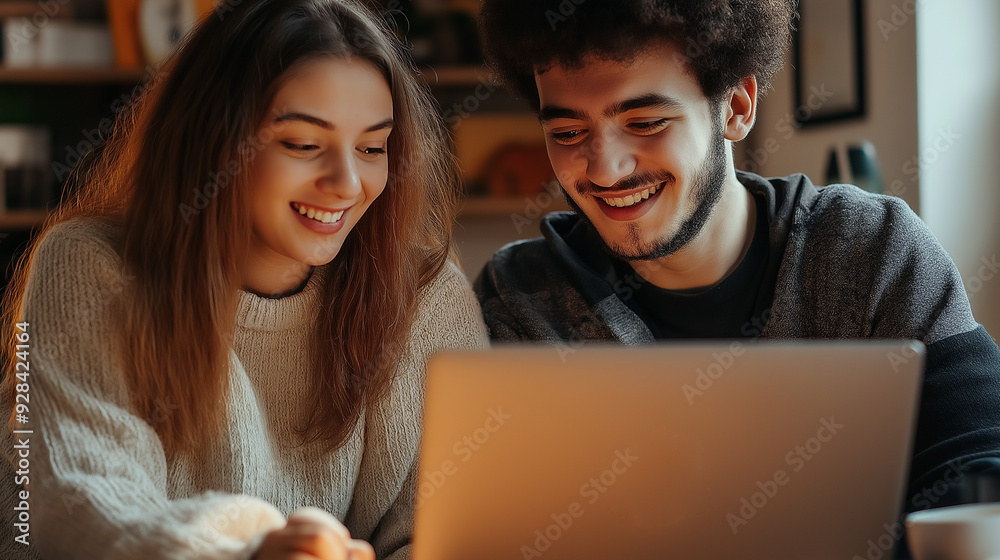 Young couple enjoying doing something on laptop Young couple enjoying doing something on laptop