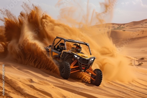 Sand dune offroading in UTV rally buggy photo