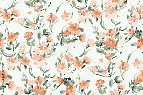 Cute feminine watercolor seamless pattern with wildflowers.hand drawn, not AI