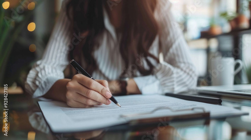 Wallpaper Mural Female hand holding pen and signing contract legal agreement buy or sell service business profitable confirm document deal done, Torontodigital.ca