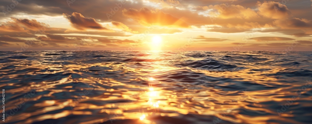Glowing sunset reflecting off calm ocean waters, 4K hyperrealistic photo Glowing sunset reflecting off calm ocean waters, 4K hyperrealistic photo