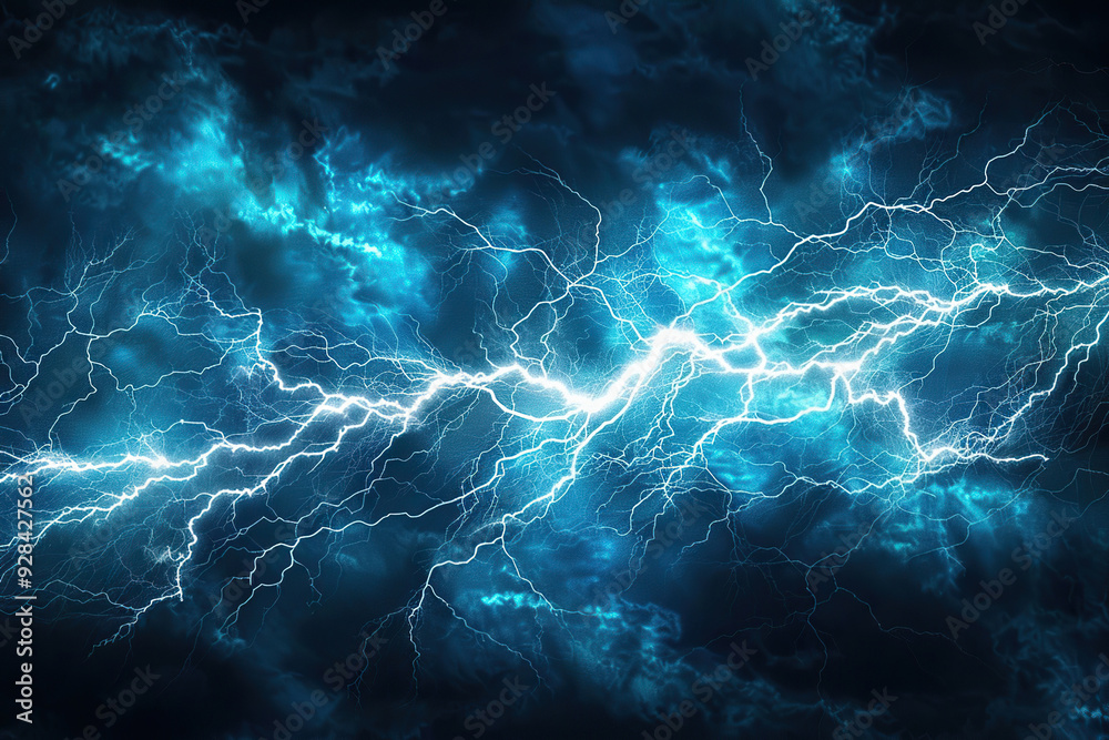 Fototapeta premium Generative ai on theme of scary bright electric lightning bolt with branches in the night dark sky