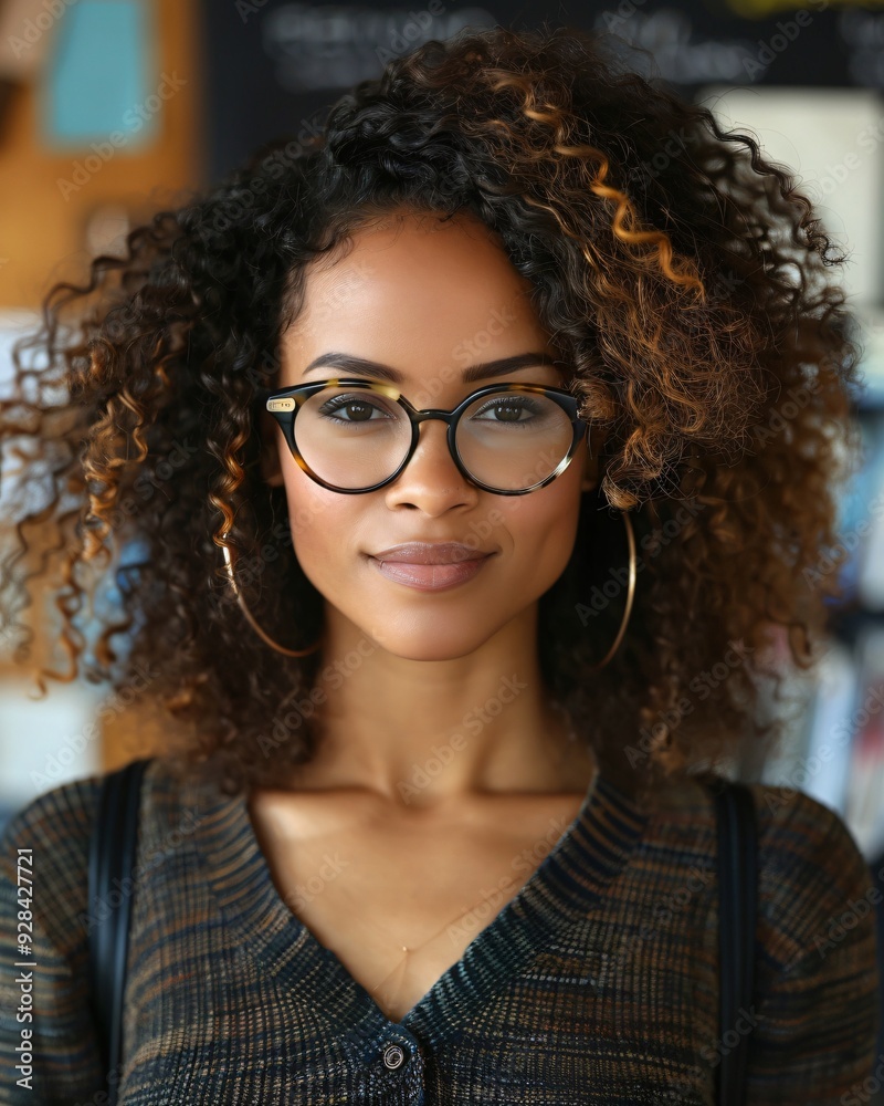Portrait of a black female teacher smiling in classroom Portrait of a black female teacher smiling in classroom