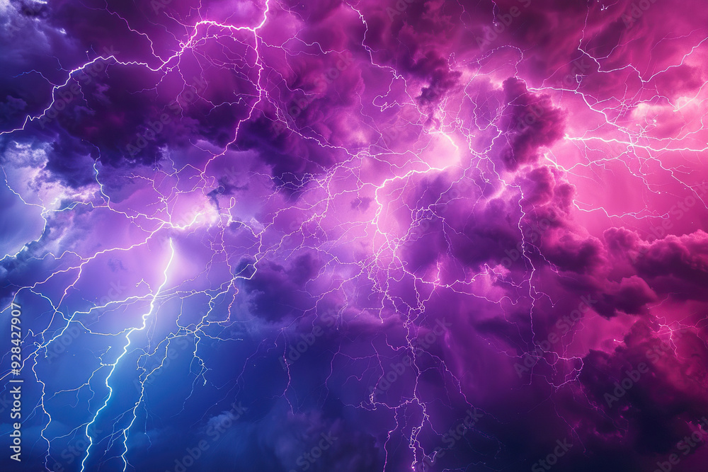 Generative ai on theme of scary bright electric lightning bolt with branches in the night dark sky
