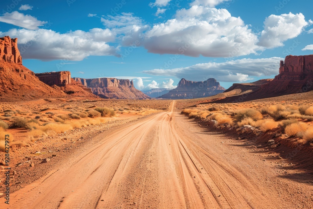 Naklejka premium Scenic and deserted dirt road in Monument Valley