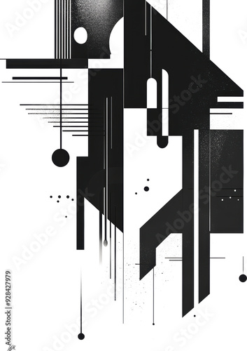 Modern Geometric Abstraction Monochrome Lines and Shapes