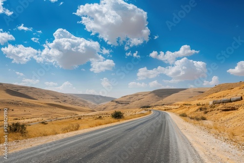 Scenic Jordanian landscape with arid mountains and clear sky photo