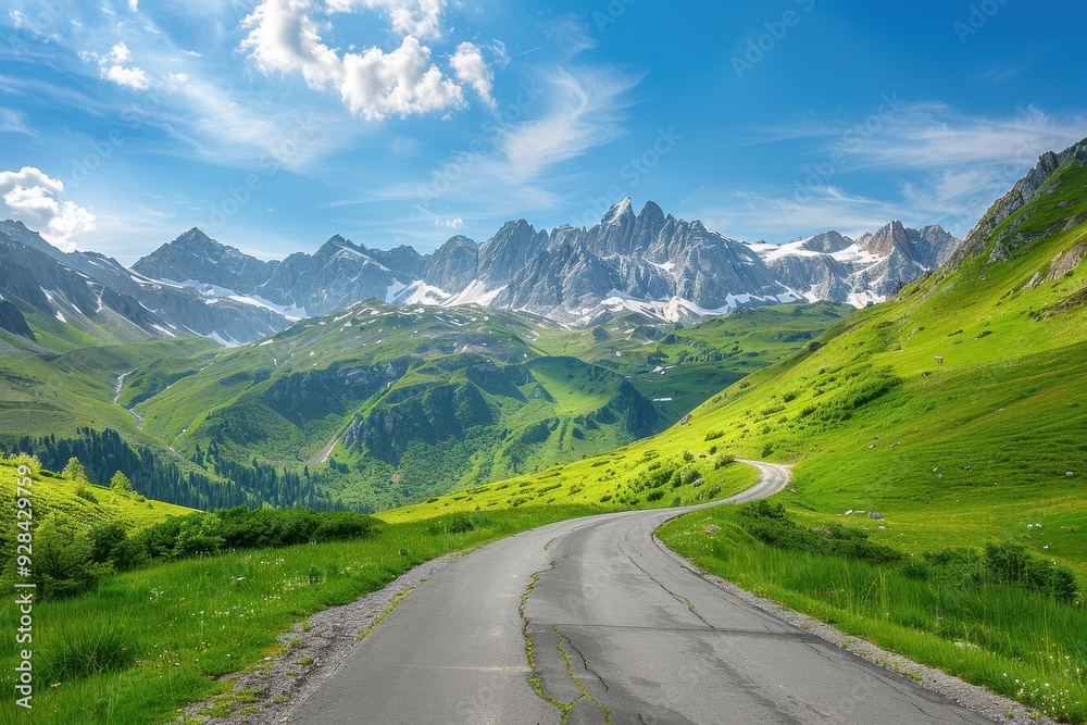 Naklejka premium Scenic mountain road from Col de Lautaret to Col du Calibier in the French Alps in summer