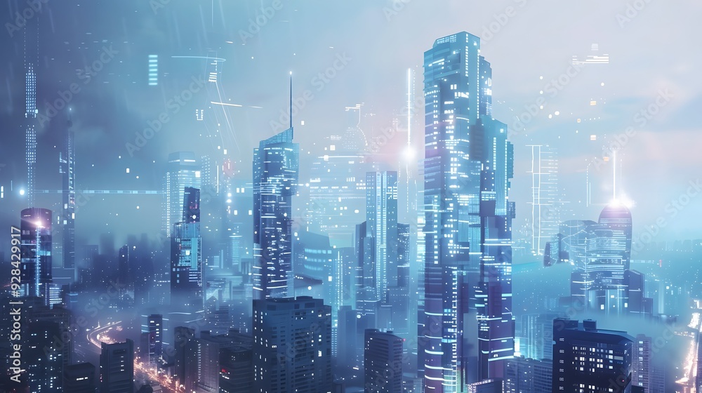 Futuristic city skyline with advanced technology and towering skyscrapers Futuristic city skyline with advanced technology and towering skyscrapers