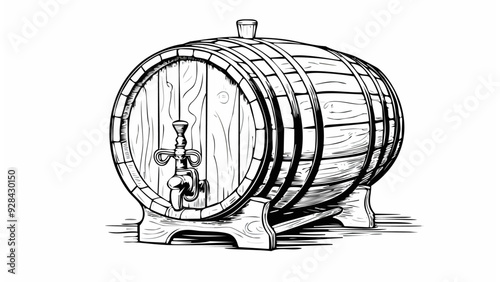 Oak Wooden Barrel Sketch Style - Whiskey Wine Cask Vintage Wood Beer Old Distillery Vinery Rum Brewery
