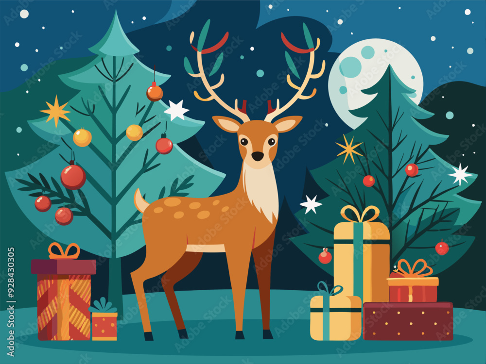 Christmas deer illustration generated by ai Christmas deer illustration generated by ai