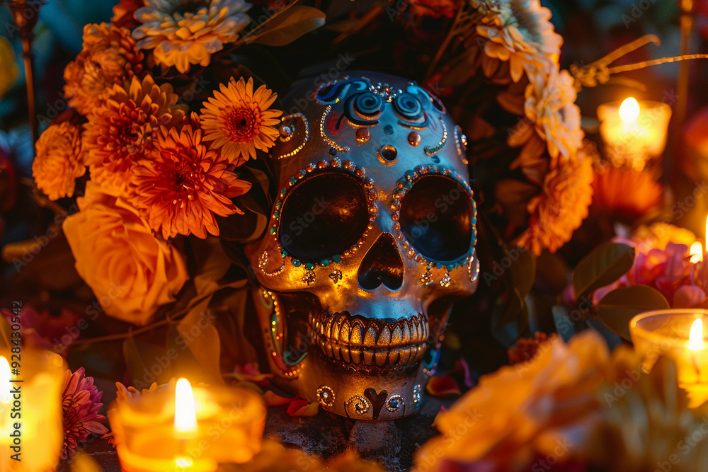 Beautiful greeting card with bright holiday composition for happy to joy celebrate dia de muertos Beautiful greeting card with bright holiday composition for happy to joy celebrate dia de muertos