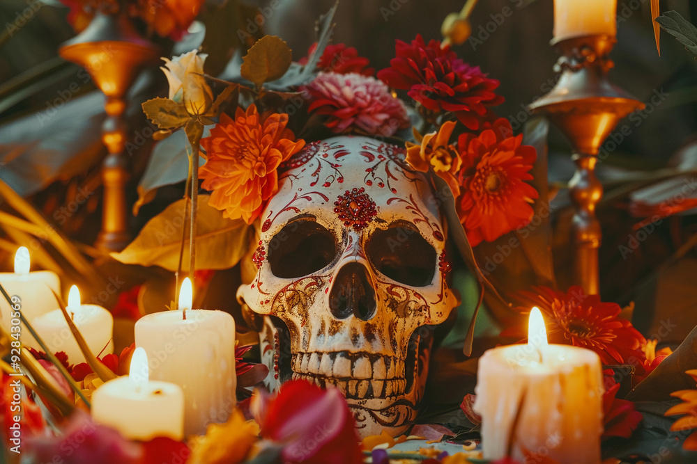 Beautiful greeting card with bright holiday composition for happy to joy celebrate dia de muertos Beautiful greeting card with bright holiday composition for happy to joy celebrate dia de muertos