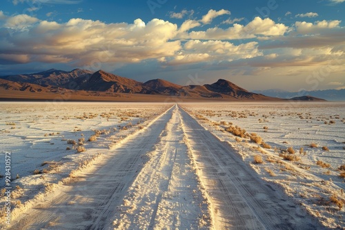 Scenic road in Utah s Bonneville salt flats photo