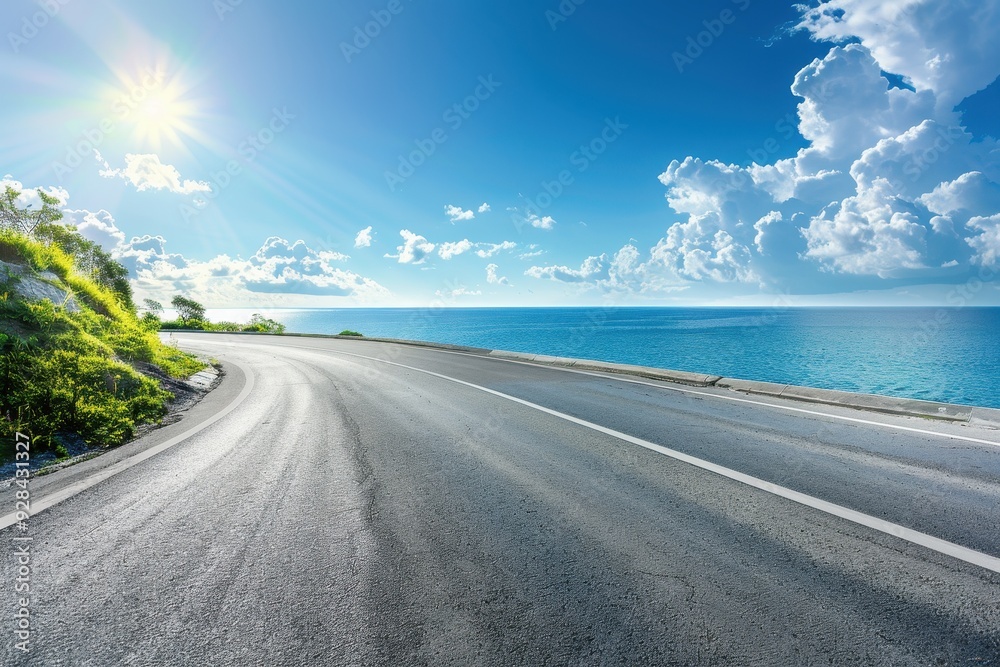 Scenic seaside with blue sky on asphalt road Scenic seaside with blue sky on asphalt road