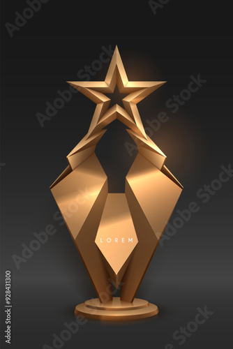 Golden star trophy template on black background