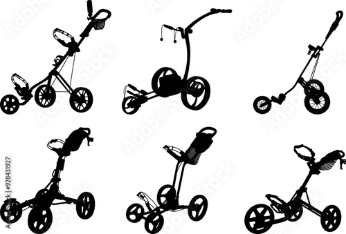 Set golf push cart silhouette vector illustration