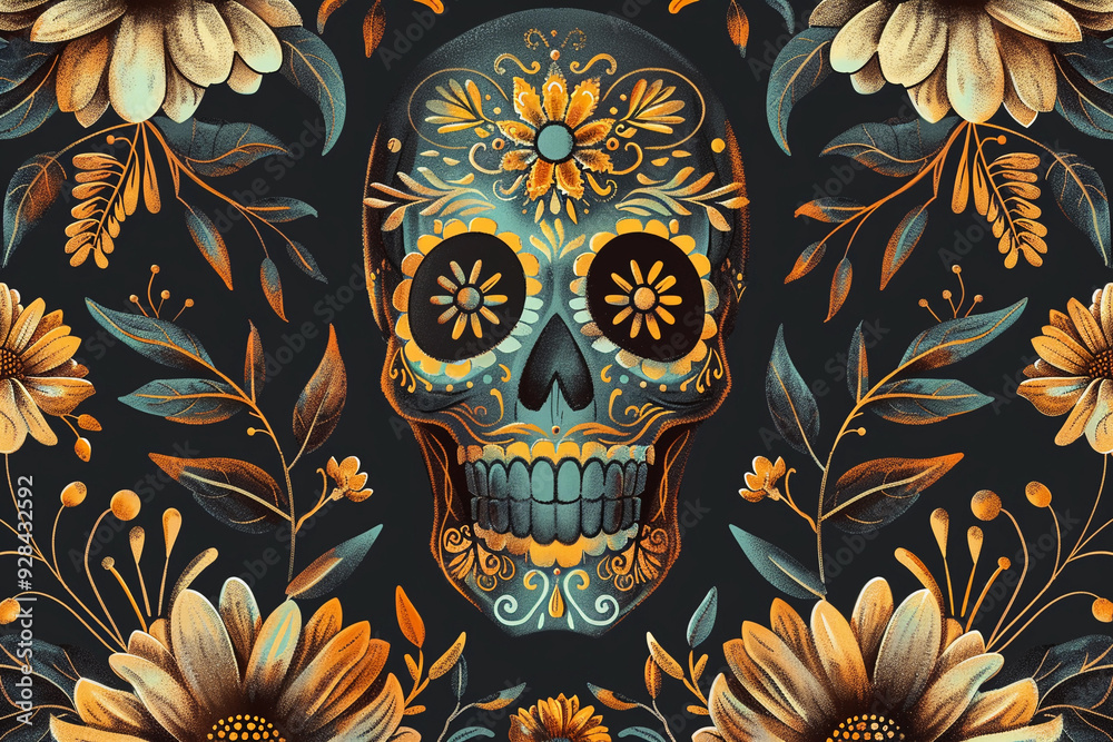 Beautiful greeting card with bright holiday composition for happy to joy celebrate dia de muertos Beautiful greeting card with bright holiday composition for happy to joy celebrate dia de muertos