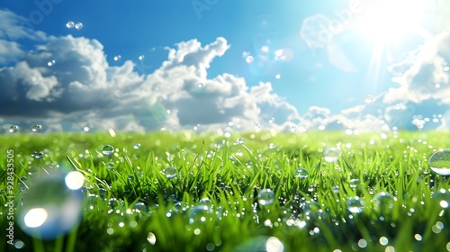A Frutiger Aero style background featuring a green field with clouds and bubbles, presenting a clean and modern design with an airy and whimsical aesthetic.
