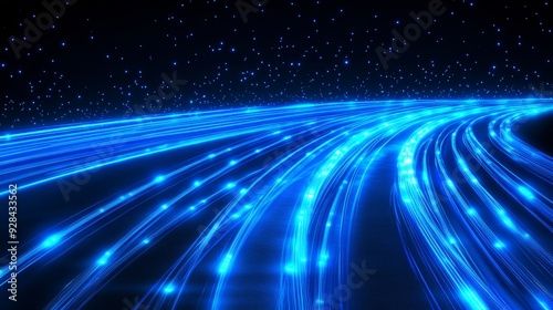 Blue light streak, fiber optic, speed line, futuristic background for 5g or 6g technology wireless data transmission, high-speed internet in abstract