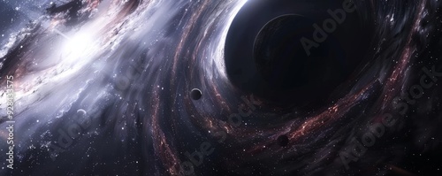 Gravitational lensing effect around a black hole, 4K hyperrealistic photo