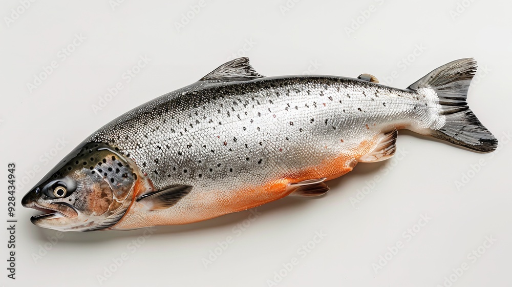 Whole Atlantic Salmon fish isolated on a white studio background : Generative AI Whole Atlantic Salmon fish isolated on a white studio background : Generative AI