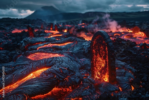 ai generative lava that passes through the cemetery photo