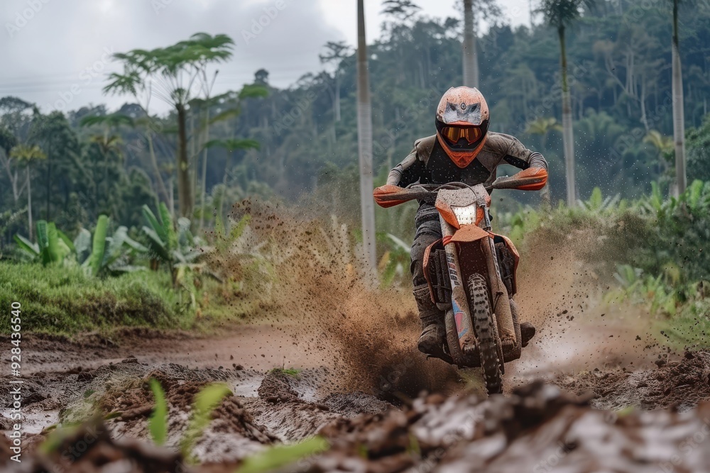 Tropical motocross on muddy terrain Tropical motocross on muddy terrain