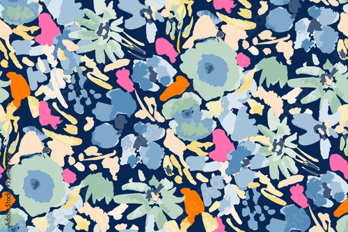 Abstract floral seamless pattern. Bright colors, gouache painting.hand drawn, not AI