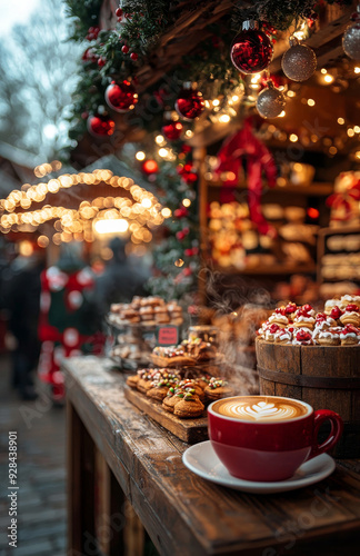 Wallpaper Mural Christmas Market Stall with Warm Lights and Treats Torontodigital.ca