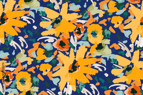 Abstract floral seamless pattern. Bright colors, gouache painting.hand drawn, not AI