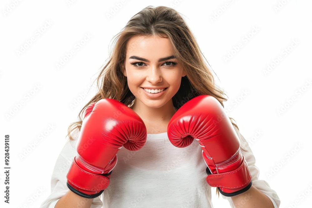 Young white woman alone with boxing gloves on white background Young white woman alone with boxing gloves on white background