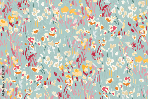 Cute feminine seamless watercolor pattern with little tiny wildflowers, hand drawn, not AI