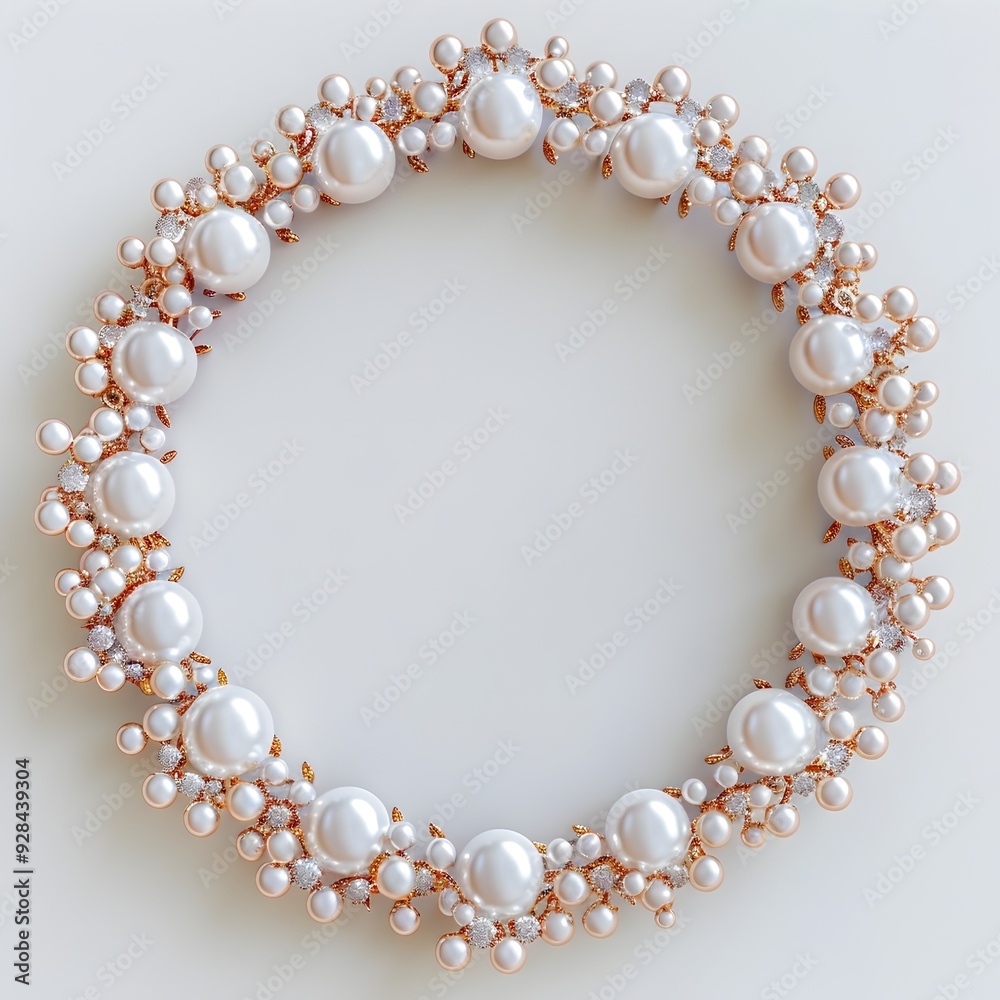 Fototapeta premium Elegant Pearl Encrusted Floating Frame Against White Background