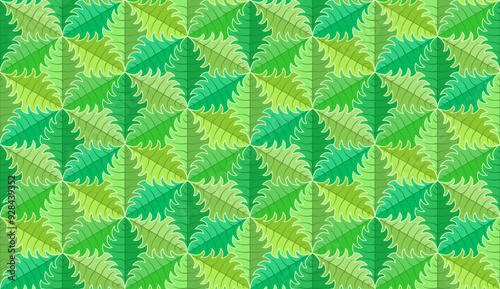 Green leaves tessellation seamless pattern background. 