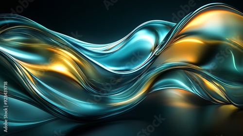 Abstract representation of flowing blue and gold waves in dark background