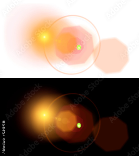 Lens flare design element. PNG format with transparent background and on black.