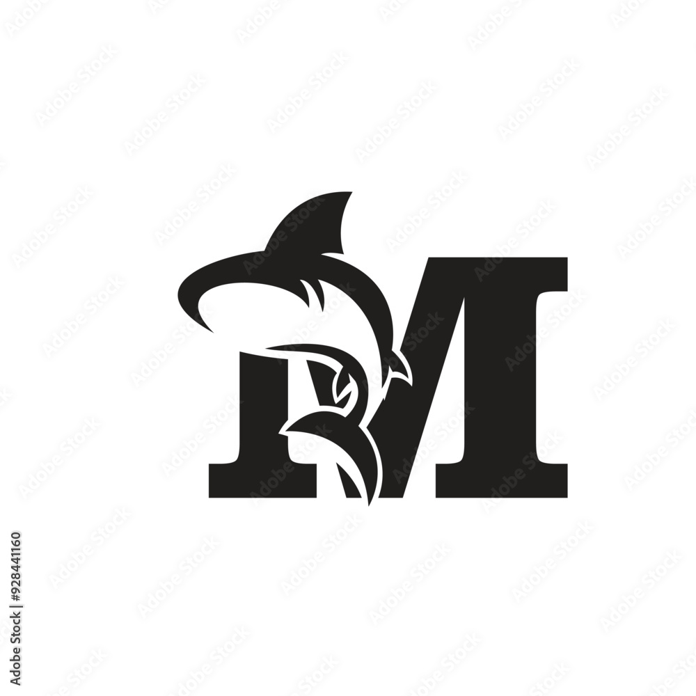 Letter M Shark Logo icon vector
