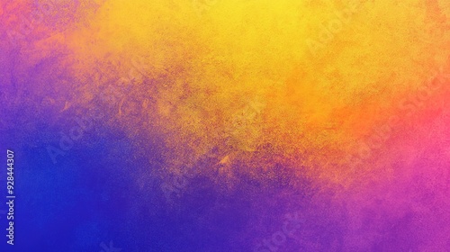 Vibrant Grainy Gradient Background: An Abstract Noise Texture Poster Featuring a Dynamic Blend of Yellow, Purple, Blue, and Orange. The Gradient Design Creates a Rich, Colorful Atmosphere with a Grain