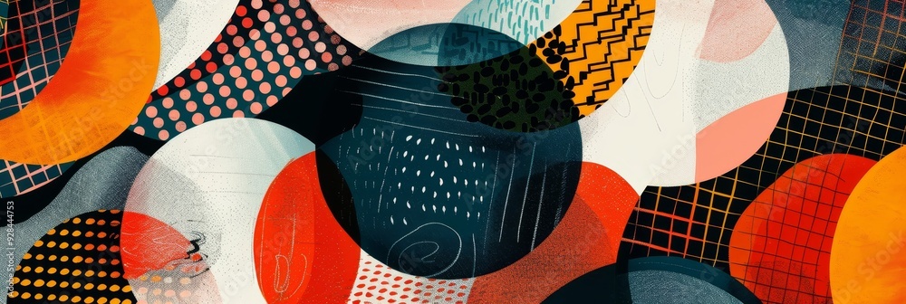 custom made wallpaper toronto digitalThis abstract design features overlapping circles with bold geometric patterns and bright colors, symbolizing creativity, energy, dynamism, and modern art.