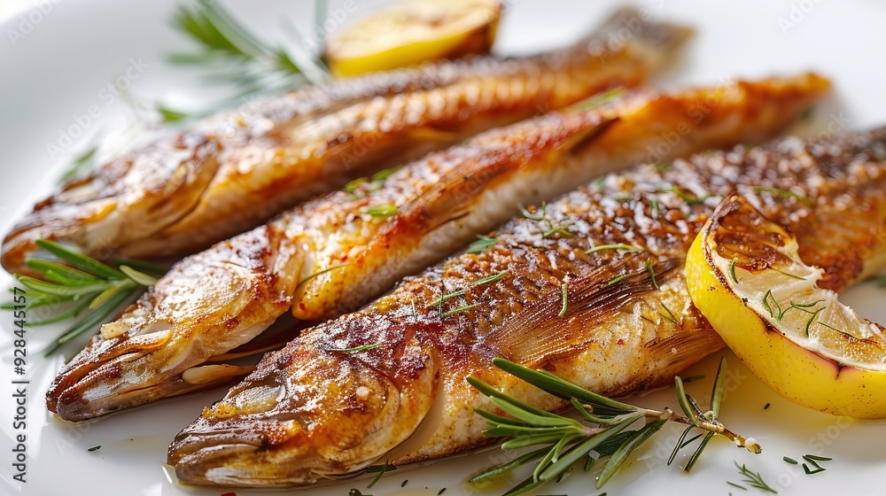 photo of Grilled Fish, solid white background photo of Grilled Fish, solid white background