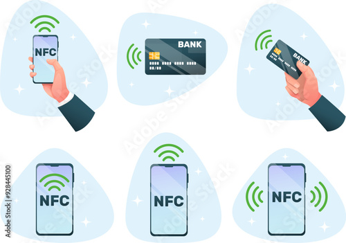 set of icons without contact nfc payment system