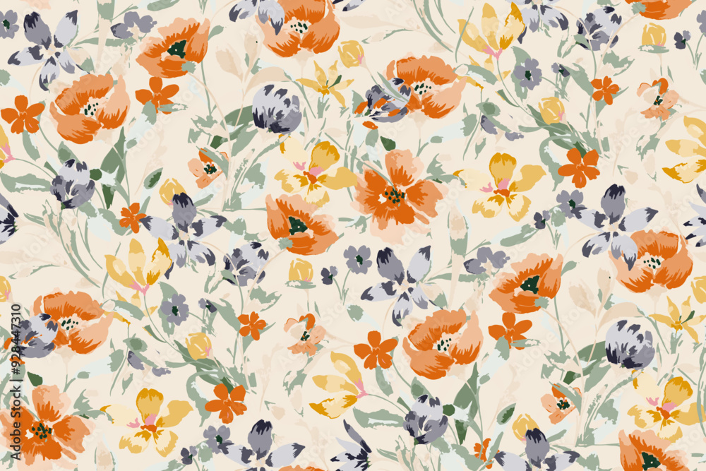 Obraz premium Cute feminine watercolor seamless pattern with wildflowers.hand drawn, not AI