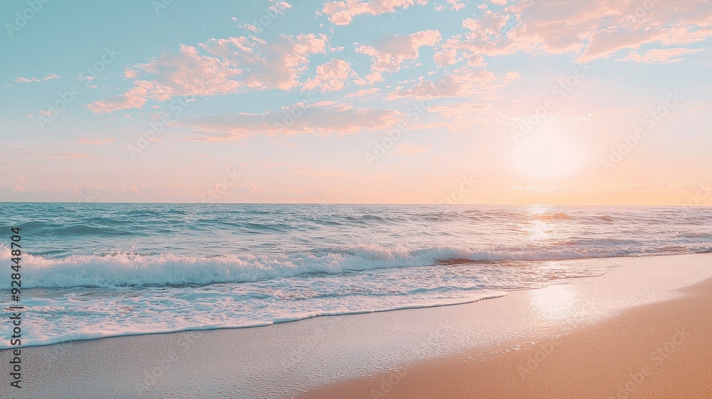 Ocean Waves Crashing on Sandy Beach at Sunset. Ocean Waves Crashing on Sandy Beach at Sunset.