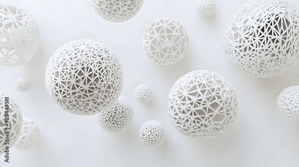 66. Floating geometric shapes and intricate patterns forming a modern 3D arrangement isolated on a clean white surface. 66. Floating geometric shapes and intricate patterns forming a modern 3D arrangement isolated on a clean white surface.