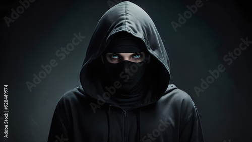 Enigmatic hooded individual Thief Gloomy background