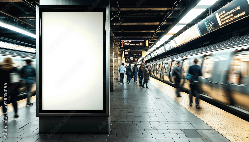 © oksa_studio - Blank billboard banner sign on subway station with people waiting for train © oksa_studio - Blank billboard banner sign on subway station with people waiting for train